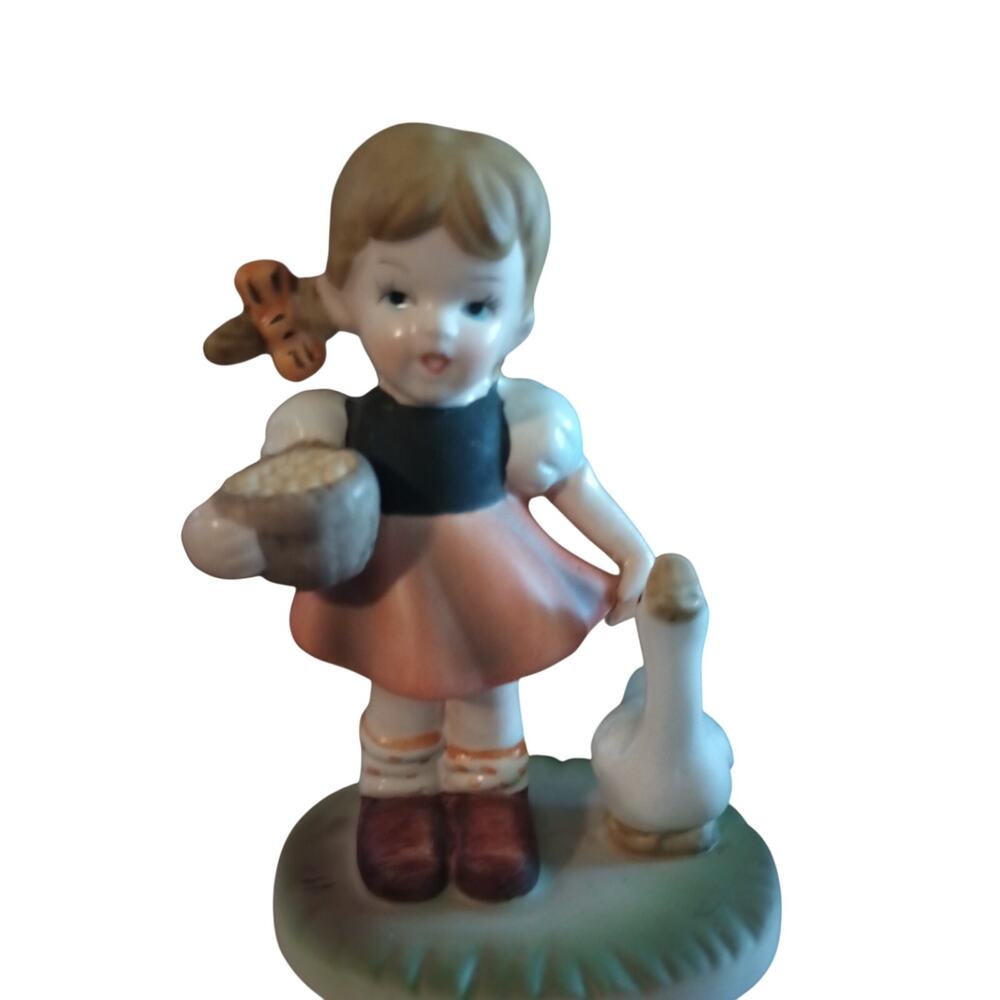 Vintage Flambro Little Girl with Goose Figurine